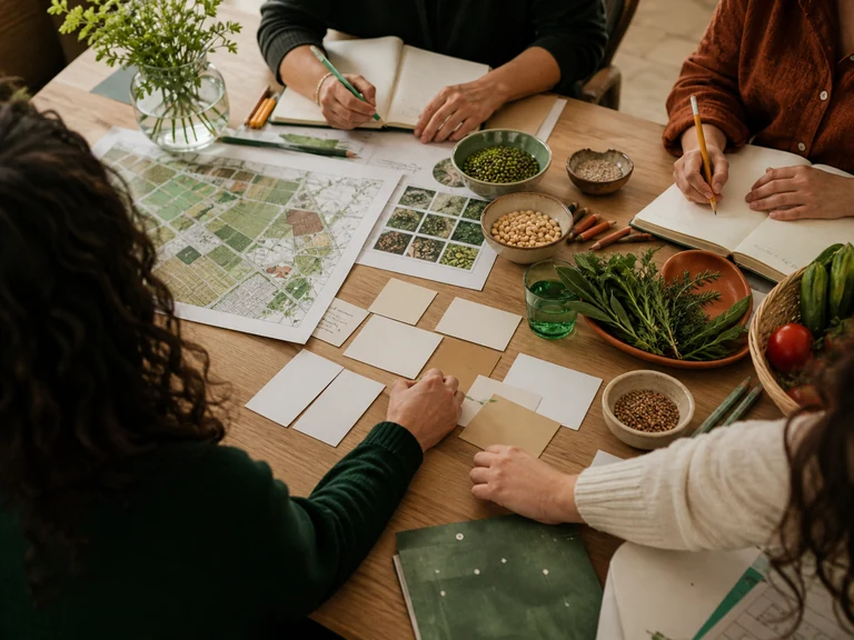 Educators co-designing sustainable food activities around a workshop table